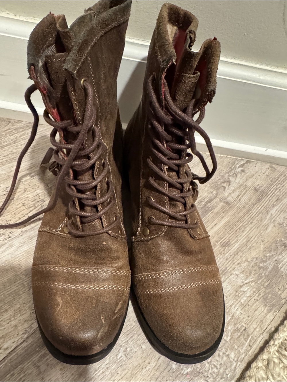 Aldo Brown Suede Lace-Up Combat Boots